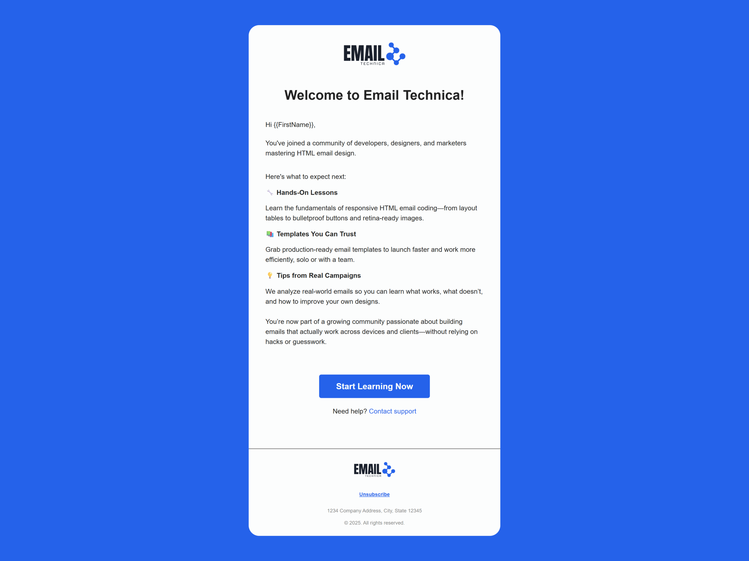 Welcome Email Template